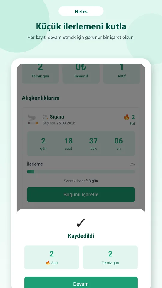 Nefes kayıt sonrası seri özeti