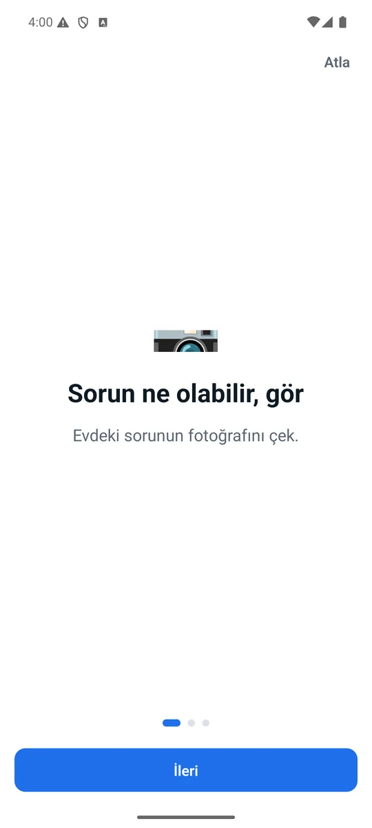 Ustify tanıtım ekranı: evdeki sorunun fotoğrafını çekip ne olabileceğini görme